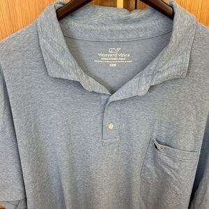 Vineyard Vines Heathered Sky Blue Polo with Pocket Whale